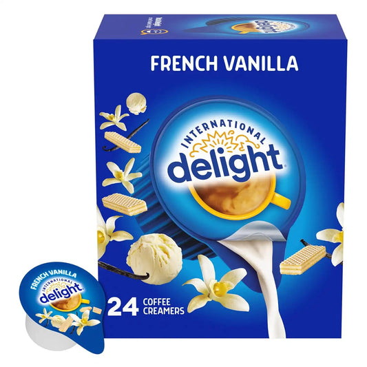 International Delight Coffee Creamer Singles, French Vanilla, Shelf Stable Flavored Pre-Portioned Creamers, 0.44 fl oz (24 Count)