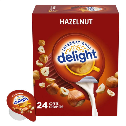 International Delight Coffee Creamer Singles, Hazelnut, Shelf Stable Flavored Pre-Portioned Creamers, 24 Count (Pack of 6), 144 Total Singles